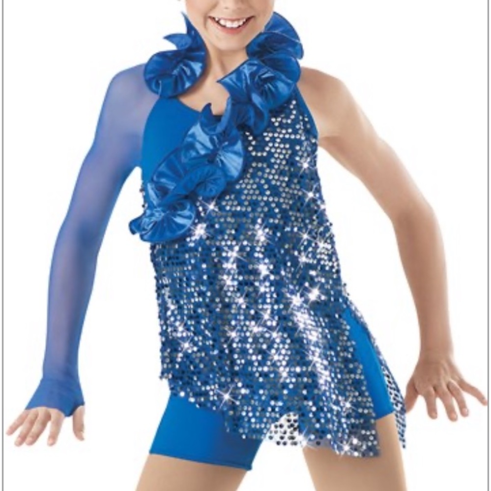 Weissman Blue Sequin Tunic Biketard Dance Costume